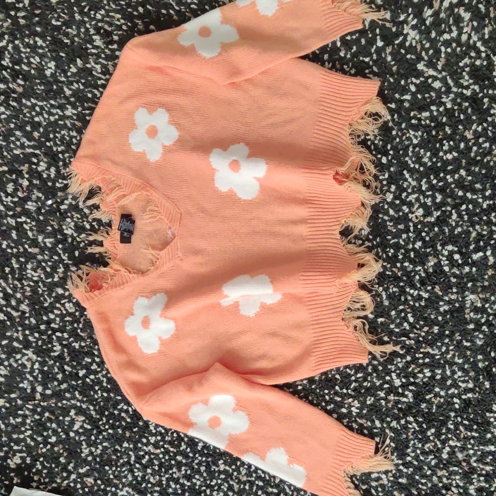 Orange sweater with flowers  Size XL